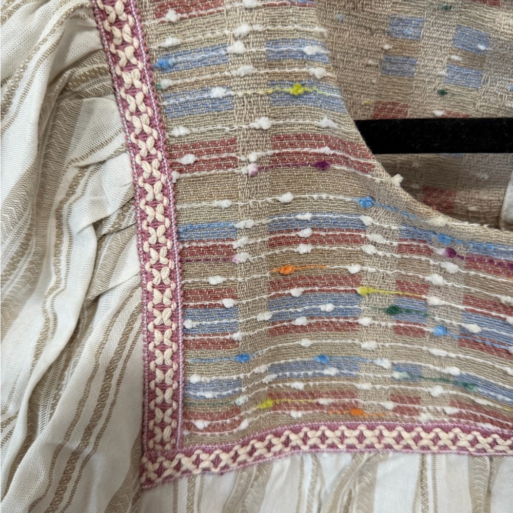 Smocked Square-Neck Striped Peasant Top - Ivory with Pastel Accents - Picture 3 of 7